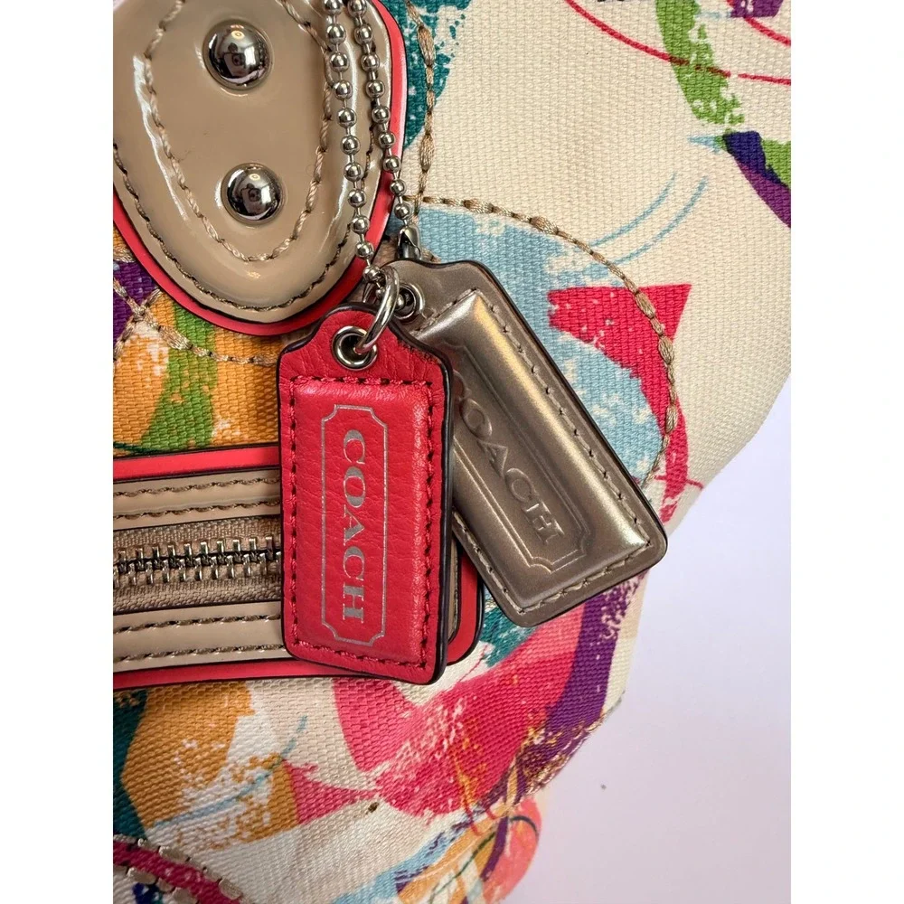 Coach Poppy Graffiti Signature C Canvas Shoulder Bag Multicolor Coral Trim